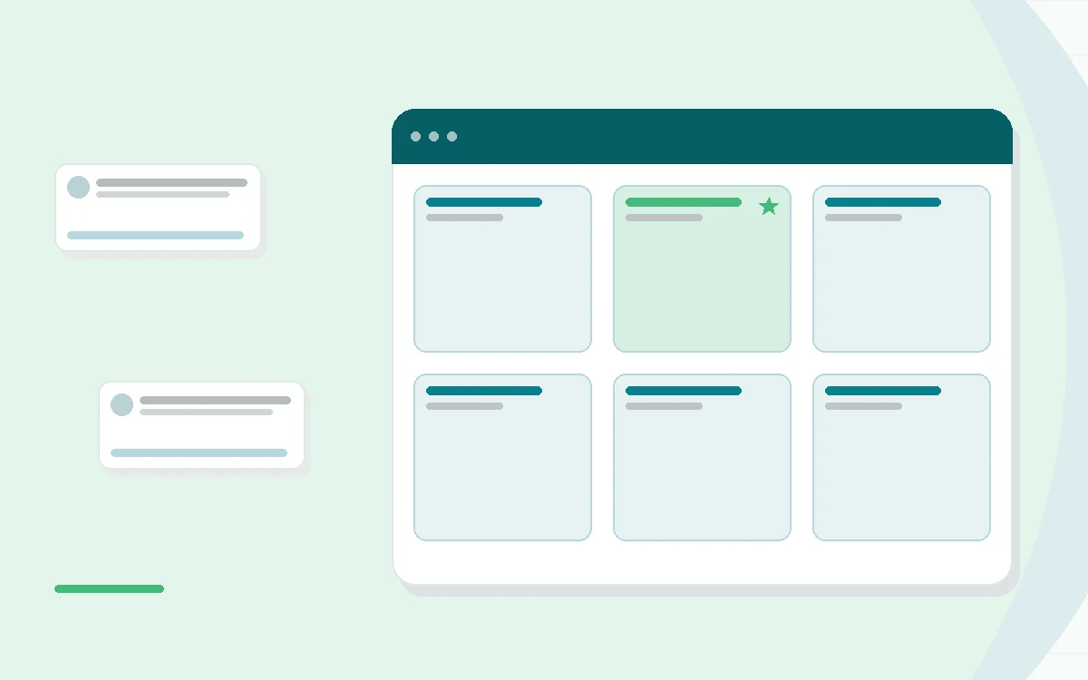 Flat illustration of a multivitamin bottle, capsules, a checklist and a calendar, teal and mint palette