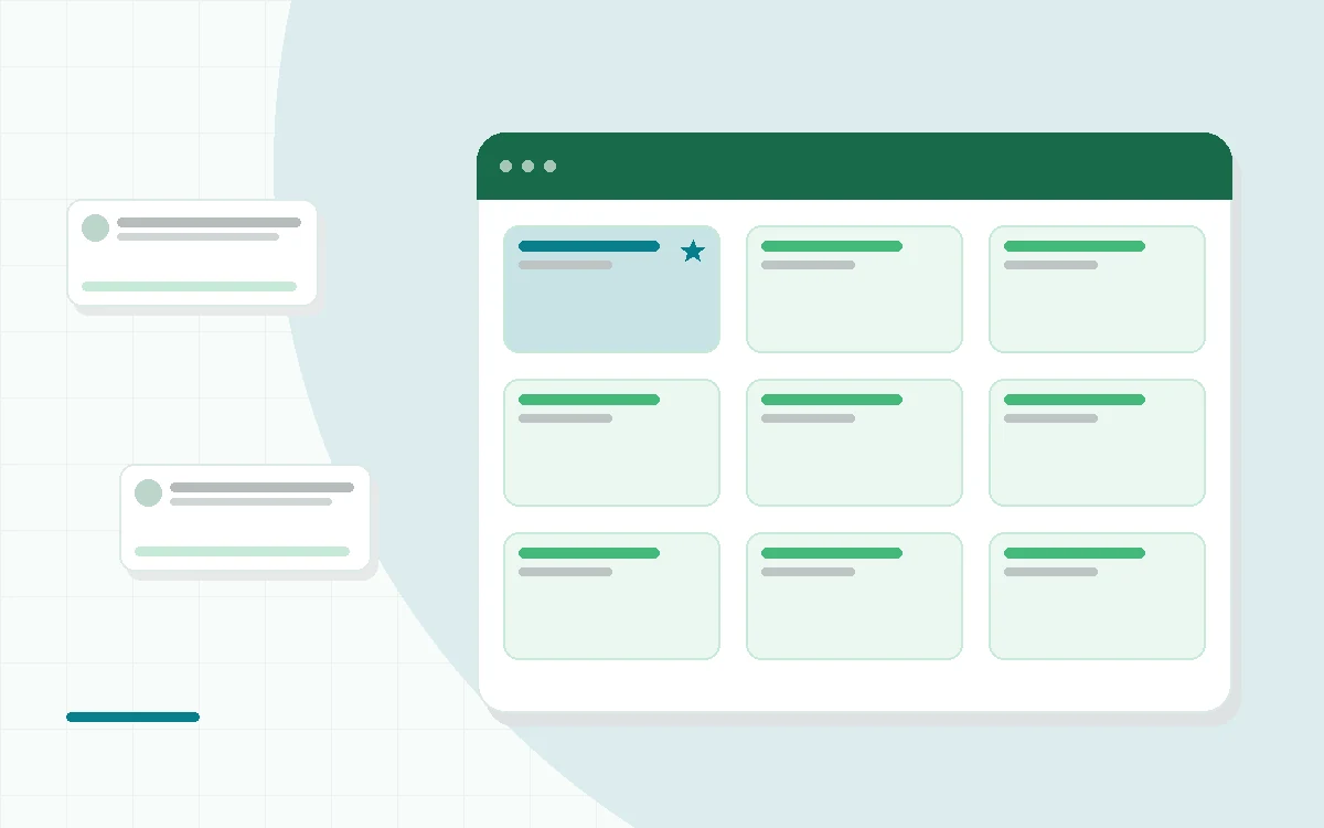 Flat illustration of a wall-mounted digital strength trainer with extended arms beside a checklist, a calendar and a water bottle, teal and mint palette