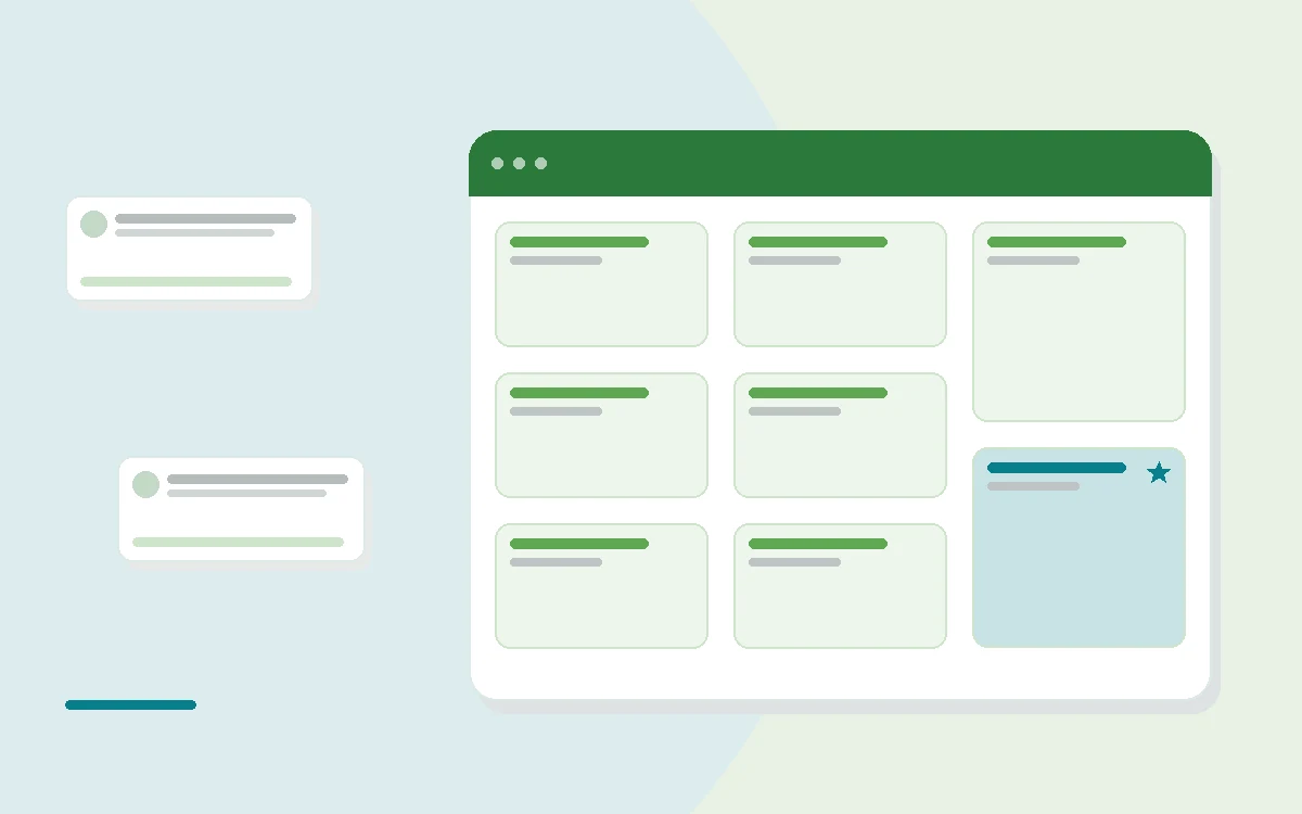 Flat illustration of prepared meal containers with grilled chicken, broccoli and sweet potato beside a nutrition label card, teal and mint palette