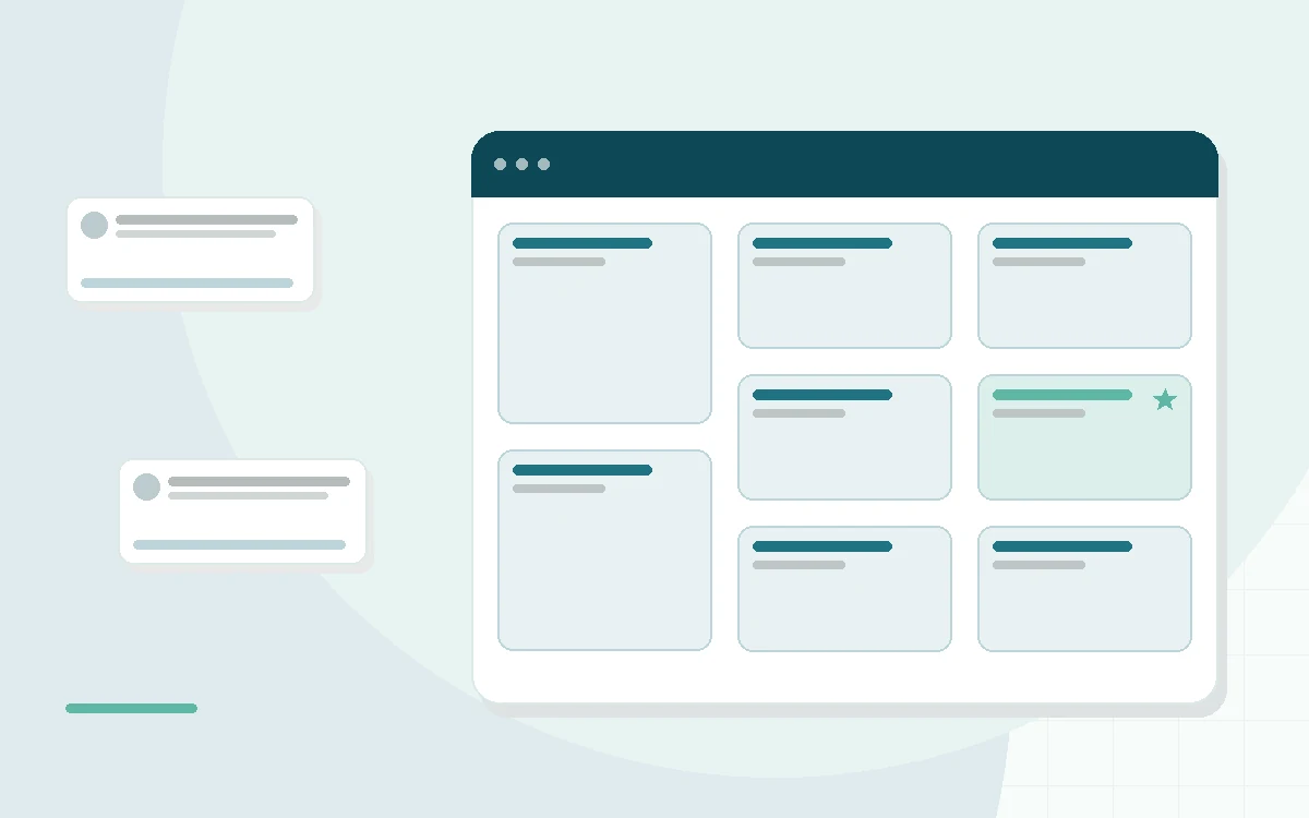 Flat illustration of a two-layer foam mattress on a test bed with a notebook, checklist and a small price tag, teal and mint palette