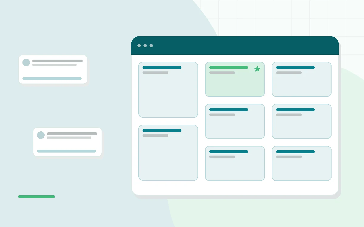 Flat illustration of a collagen peptides tub with a scoop beside a mug, teal and mint palette