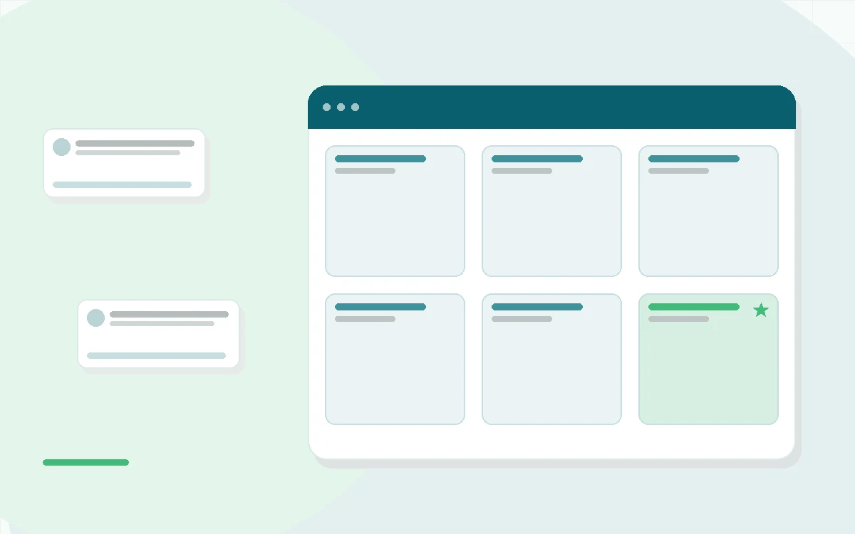 Flat illustration of two phones with different meditation scenes, teal and mint palette