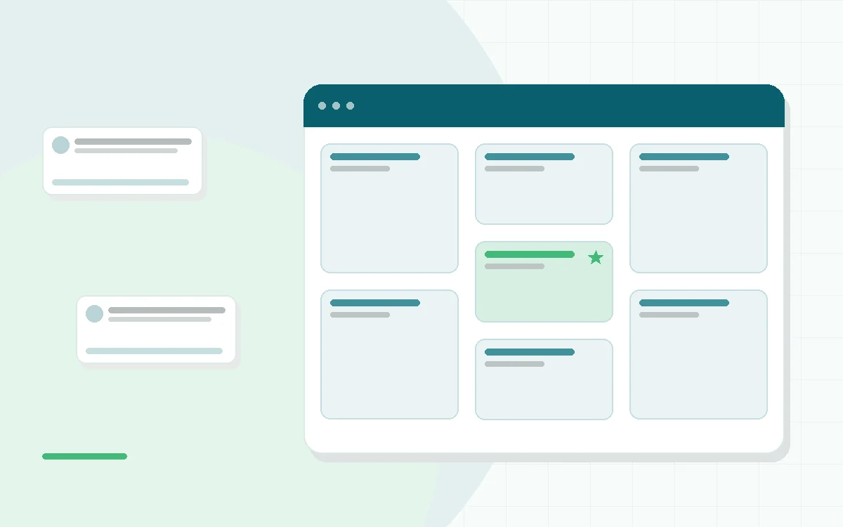 Flat illustration of a person seated on a chair following a simple ten-minute mindfulness session, with a phone timer, a small plant and a calm window scene, teal and mint palette