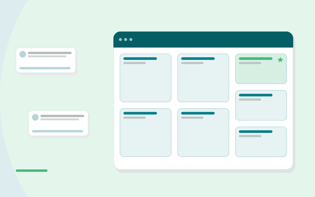Flat illustration of a whey scoop and a pea pod side by side, teal and mint palette