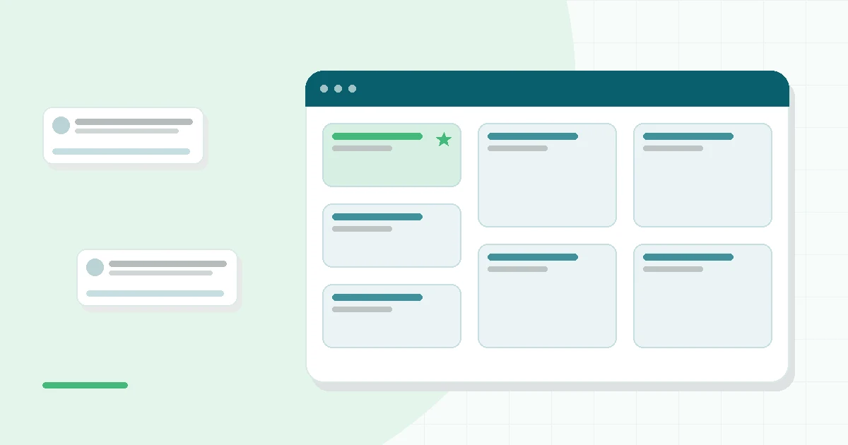 Flat illustration of a phone chat window with a friendly bot, teal and mint palette
