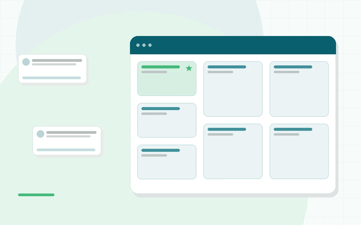Flat illustration of a phone chat window with a friendly bot and a leaf, teal and mint palette